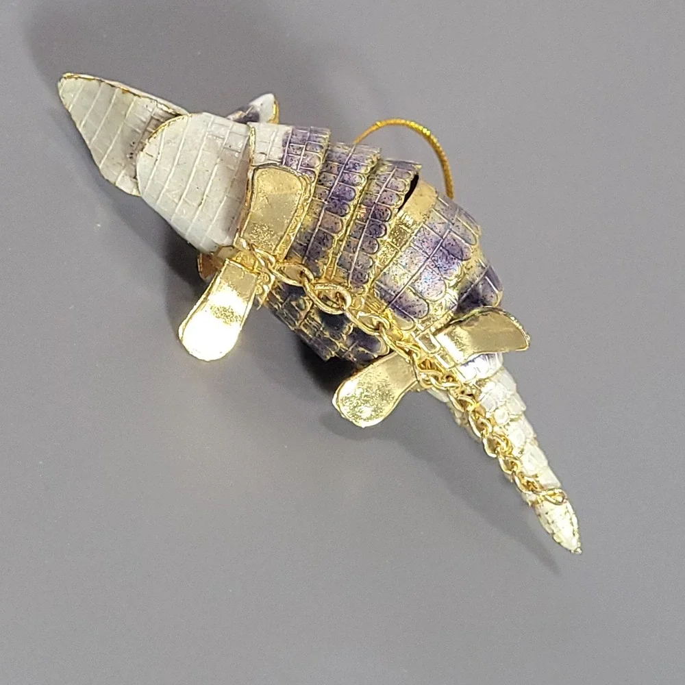 Armadillo Articulated Enamel Ornament Purple Gold Cloisonne Style Texas